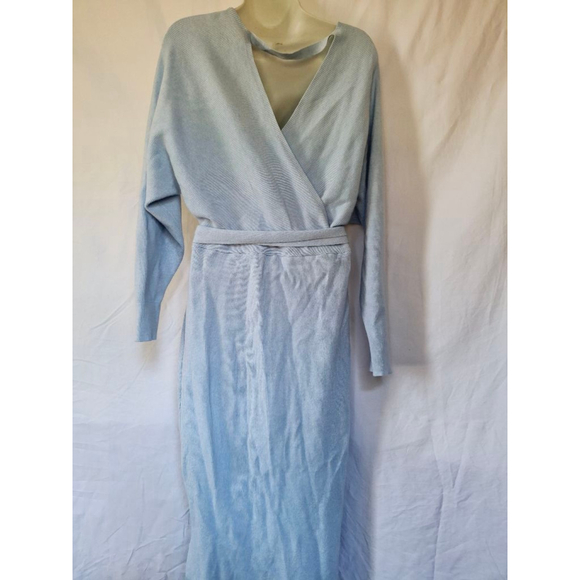 Blue faux Wrap Size M sweater soft thick dress - Picture 3 of 4